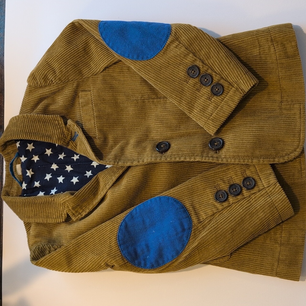 Mini Boden Tan Corduroy Jacket with Blue Patches